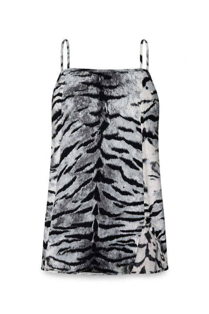 Motel Womens Grey Animal Print Viscose Basic Tank Size S Square Neck