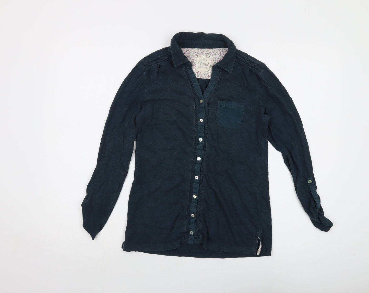Mistral Womens Blue Cotton Basic Blouse Size 10 Collared