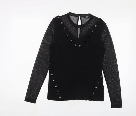 Julien Macdonald Womens Black Polyester Basic Blouse Size 12 Crew Neck