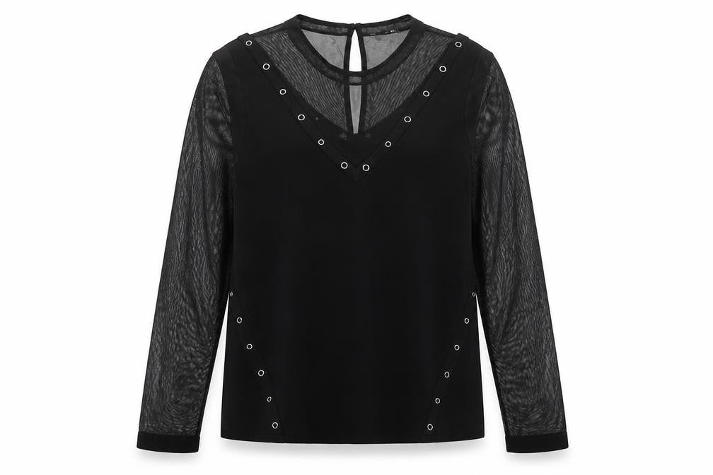 Julien Macdonald Womens Black Polyester Basic Blouse Size 12 Crew Neck