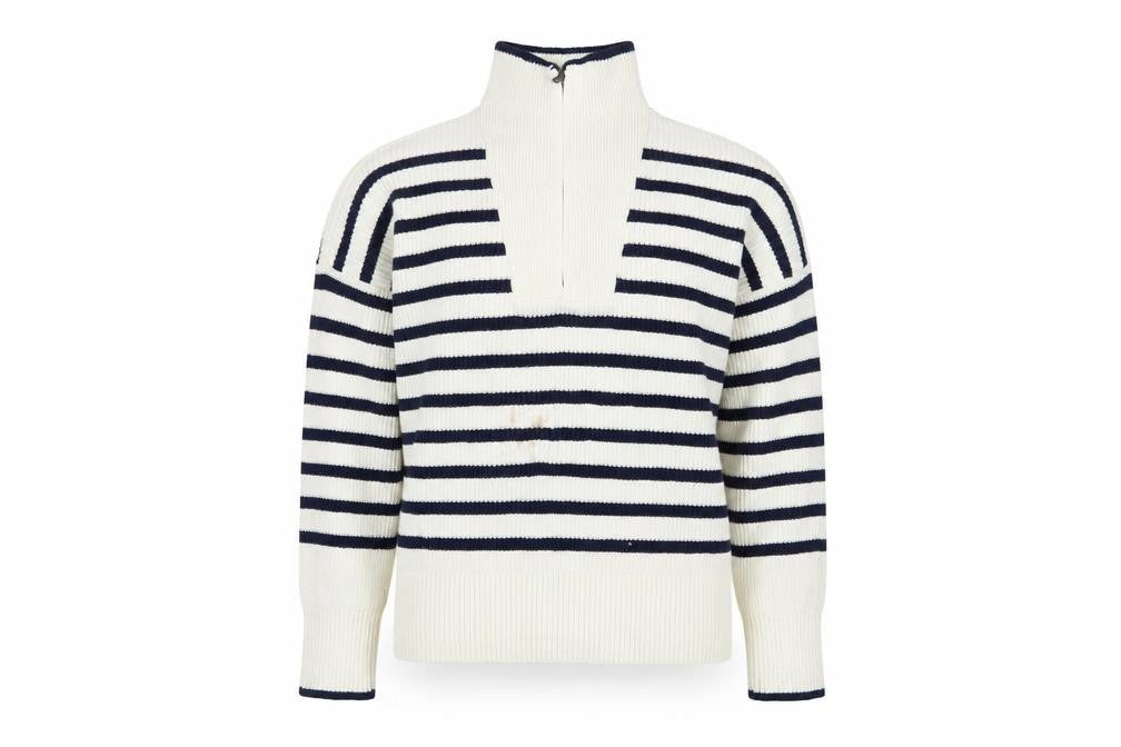 Landsend Womens White Striped Cotton Pullover Sweatshirt Size S Zip