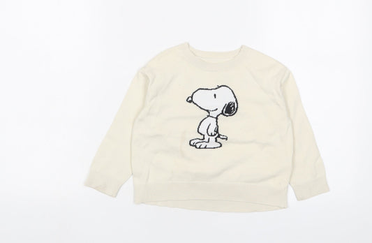 Peanuts Girls Ivory Crew Neck Cotton Pullover Jumper Size 3 Years Pullover - Embroidered