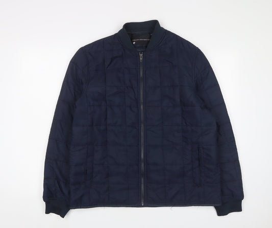 French Connection Mens Blue Quilted Jacket Size L Zip