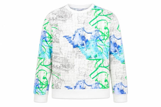 Bravian Mens White Geometric Cotton Pullover Sweatshirt Size M