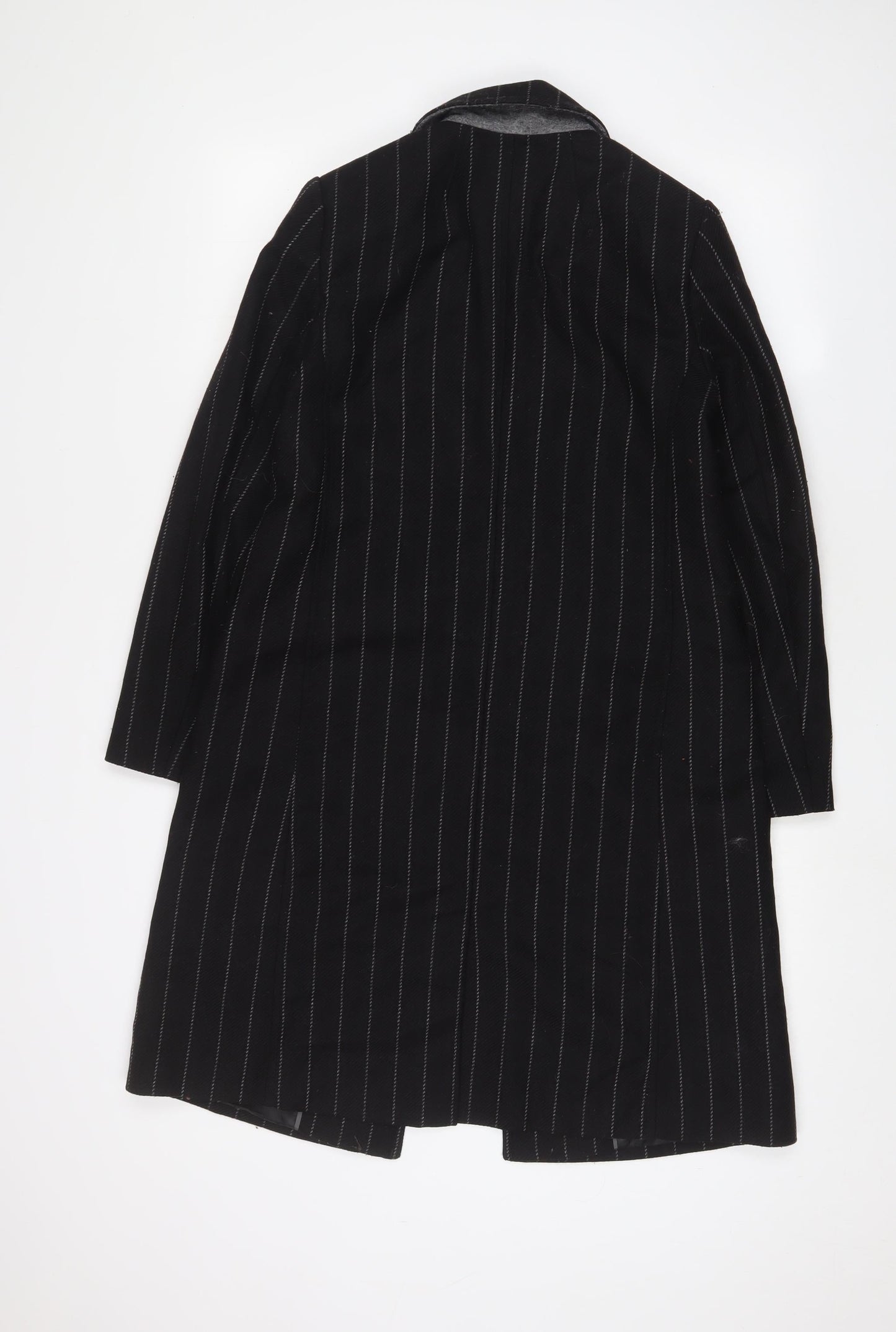 Marks and Spencer Womens Black Striped Overcoat Coat Size XS Button