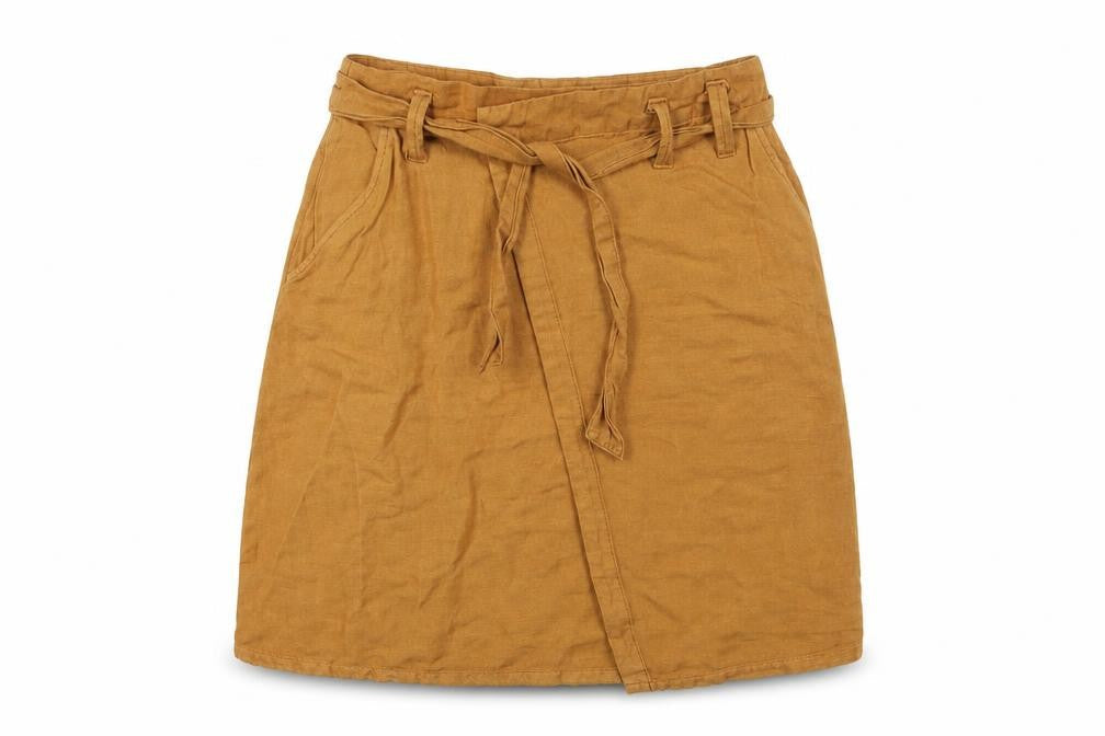 Promod Womens Yellow Hemp A-Line Skirt Size 8 Button - Belted