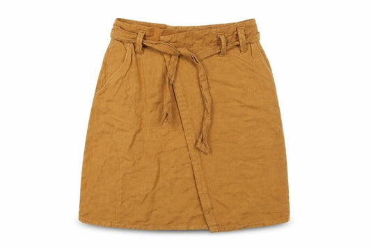 Promod Womens Yellow Hemp A-Line Skirt Size 8 Button - Belted