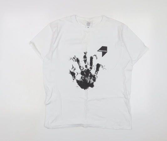 Freedome Womens White Cotton Basic T-Shirt Size S Crew Neck