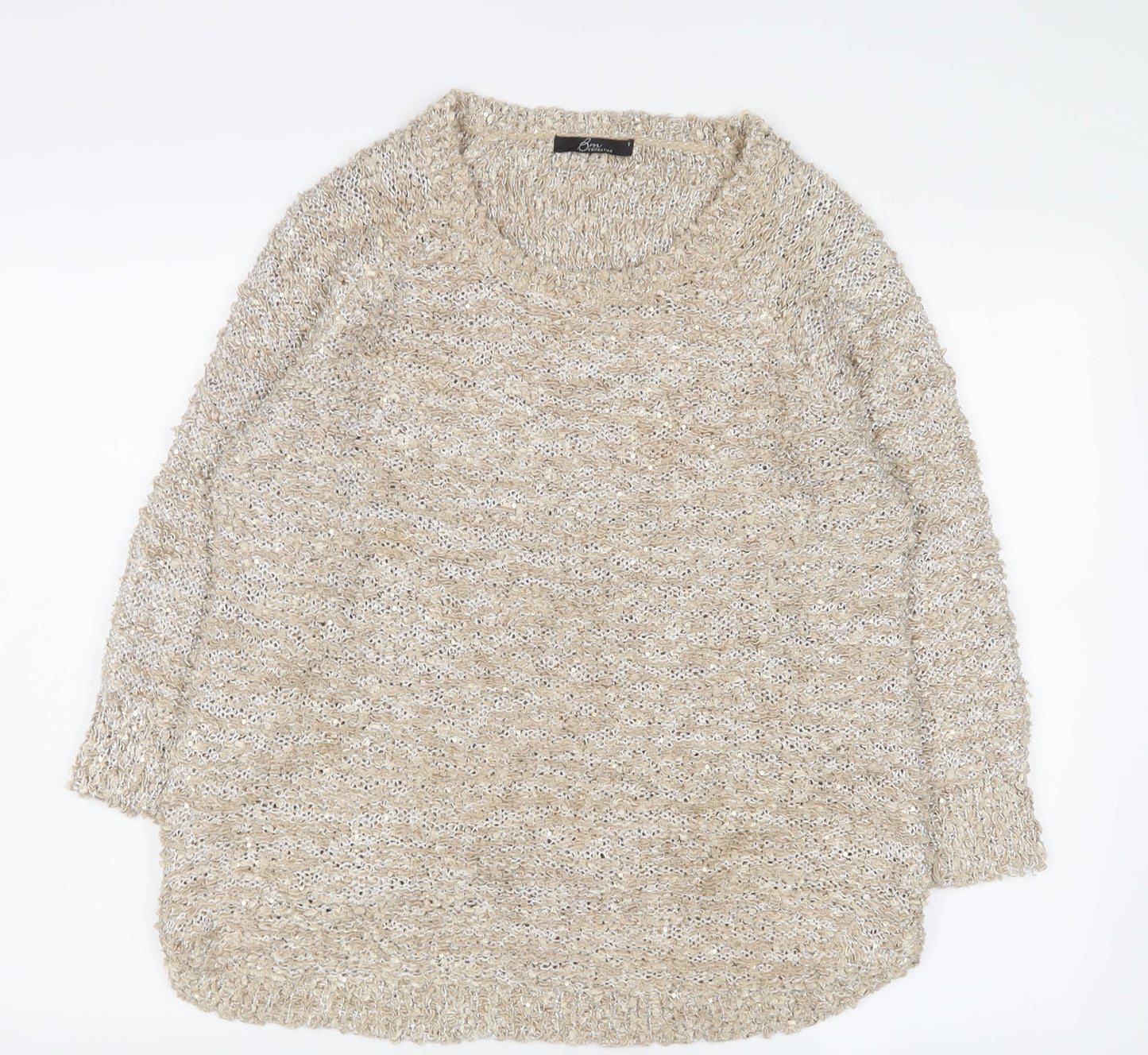 Bonmarché Womens Gold Crew Neck Polyester Pullover Jumper Size M - Sequins