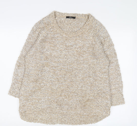 Bonmarché Womens Gold Crew Neck Polyester Pullover Jumper Size M - Sequins