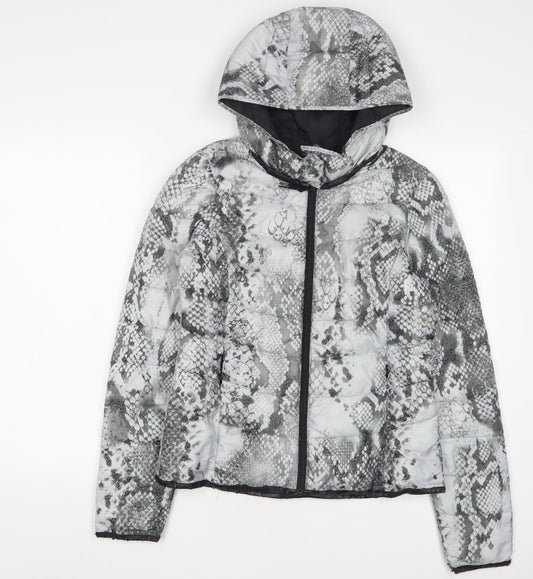 Sandwich Womens Grey Animal Print Puffer Jacket Jacket Size 8 Zip