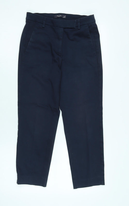 Marks and Spencer Womens Blue Cotton Trousers Size 8 L22 in Regular Zip - Side vents to legs.