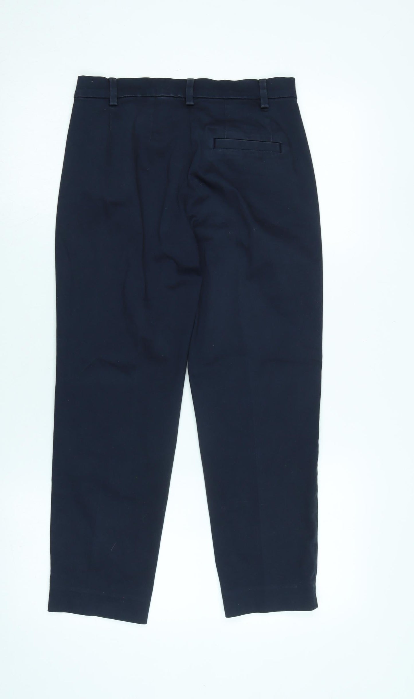 Marks and Spencer Womens Blue Cotton Trousers Size 8 L22 in Regular Zip - Side vents to legs.
