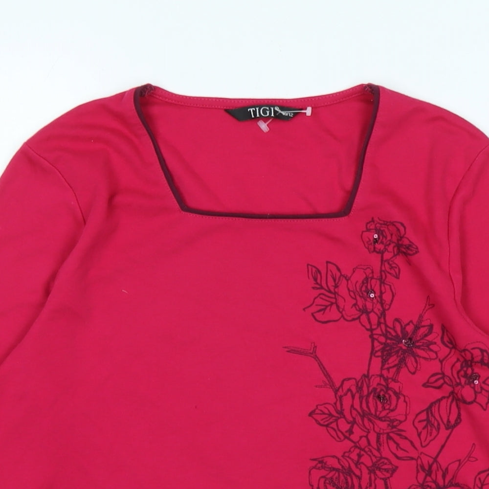 TIGI Womens Pink Cotton Basic T-Shirt Size M Square Neck