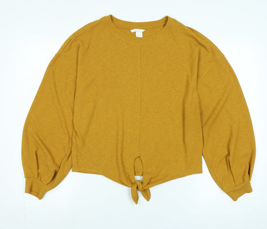 H&M Womens Gold Polyester Jersey Blouse Size XS Crew Neck