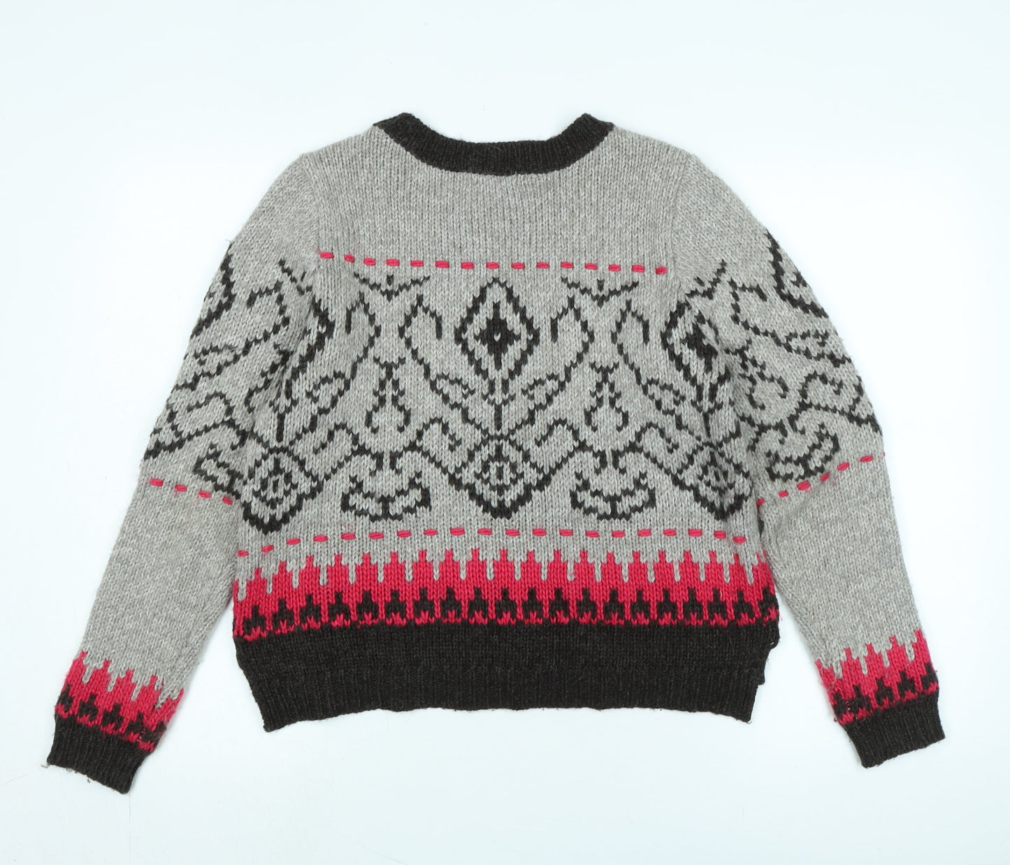 Indigo Womens Brown Crew Neck Fair Isle Acrylic Pullover Jumper Size 12
