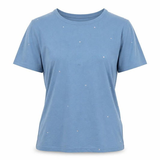 Marks and Spencer Womens Blue Cotton Basic T-Shirt Size 6 Crew Neck - Faux gemstone detail to front