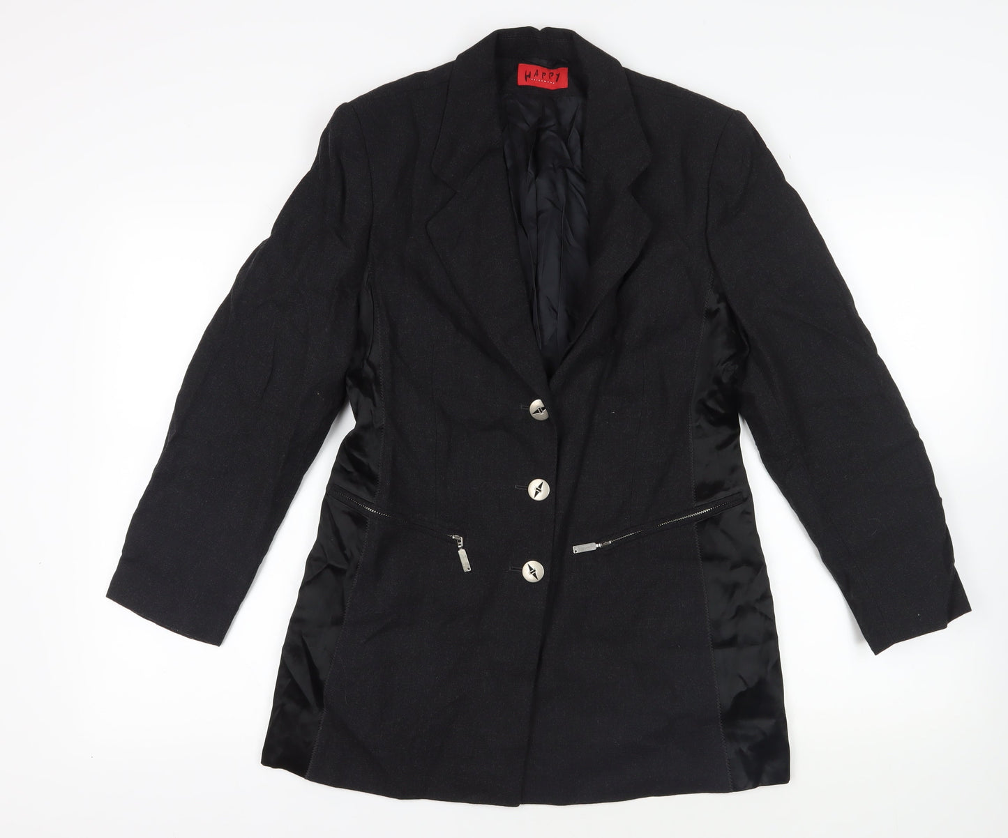 Happy Heidmann Womens Black Jacket Blazer Size 10 Button - Zipped Pockets