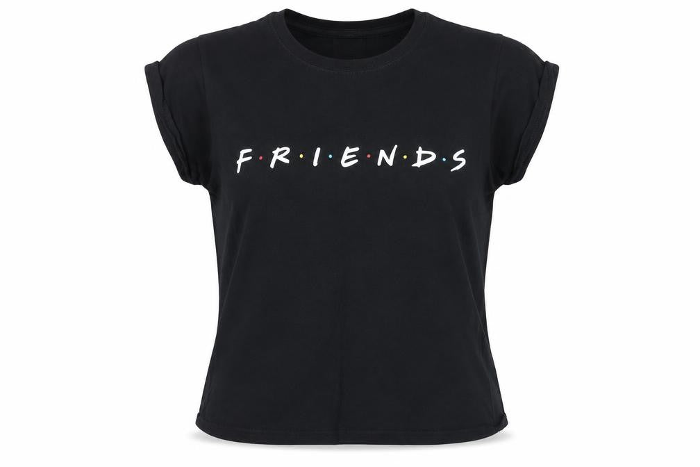 M&Co Womens Black Cotton Basic T-Shirt Size L Crew Neck - Friends
