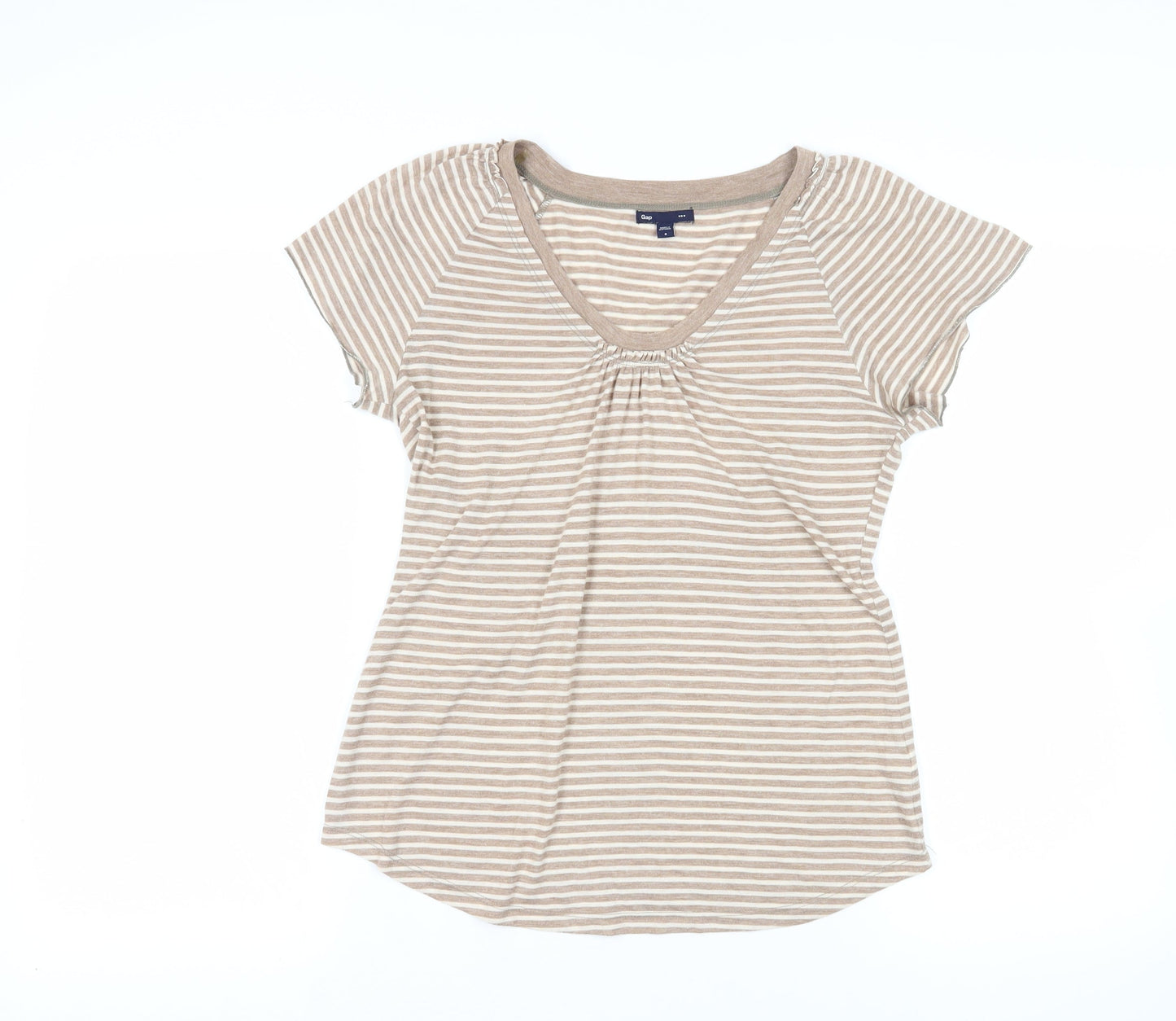 br Womens Silver Striped Polyester Basic T-Shirt Size S Scoop Neck