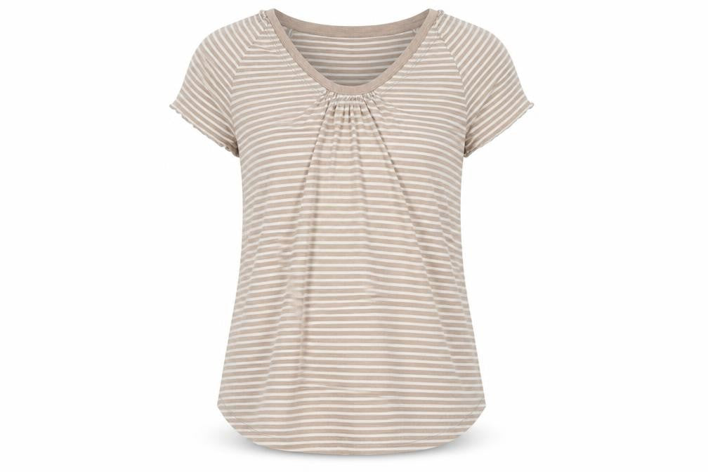 br Womens Silver Striped Polyester Basic T-Shirt Size S Scoop Neck
