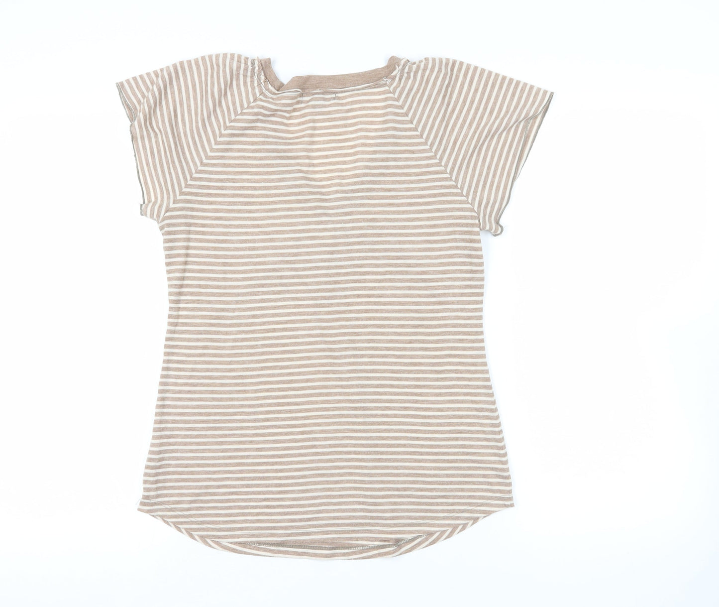 br Womens Silver Striped Polyester Basic T-Shirt Size S Scoop Neck