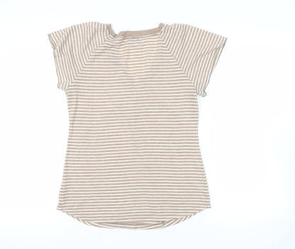 br Womens Silver Striped Polyester Basic T-Shirt Size S Scoop Neck