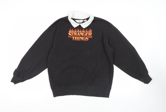 H&M Girls Black Cotton Pullover Sweatshirt Size 10-11 Years Pullover - Stranger Things
