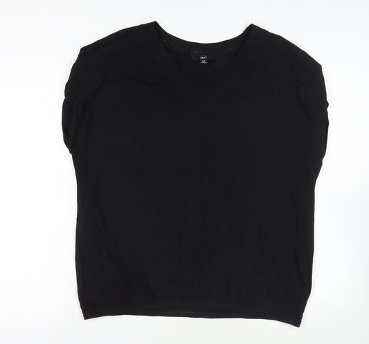NEXT Womens Black Cotton Basic T-Shirt Size 20 V-Neck - Lace Detail