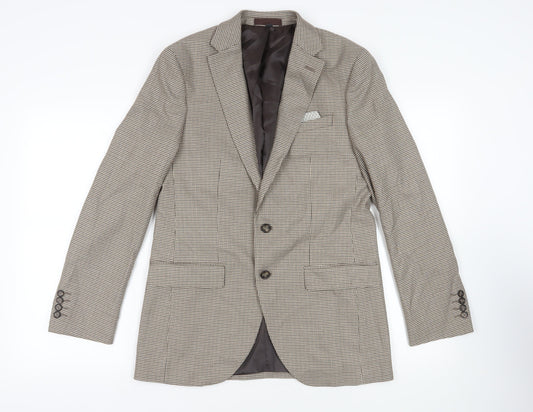 Marks and Spencer Mens Beige Geometric Polyester Jacket Suit Jacket Size 38 Regular