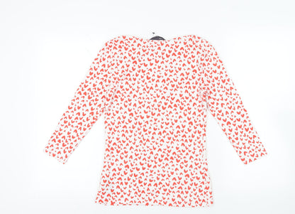 Marks & Spencer Womens Red Geometric Cotton Basic T-Shirt Size 8 Boat Neck - Heart Pattern