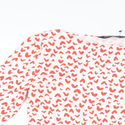 Marks & Spencer Womens Red Geometric Cotton Basic T-Shirt Size 8 Boat Neck - Heart Pattern
