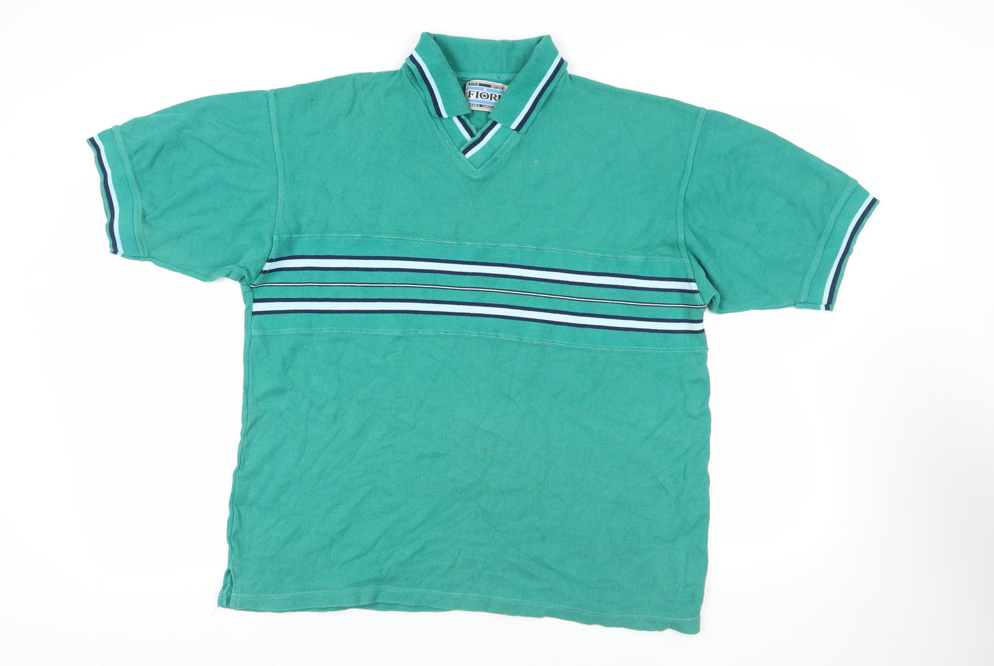 Fiori Mens Green Striped Cotton Polo Size XL Collared Pullover