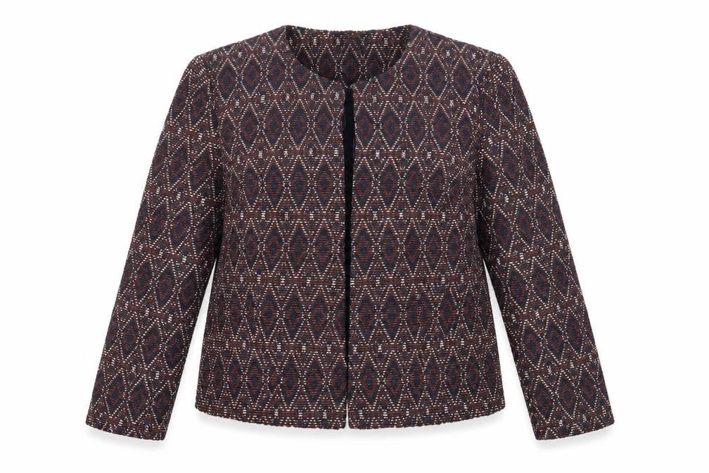 Bonmarché Womens Blue Geometric Jacket Blazer Size 12 Hook & Eye