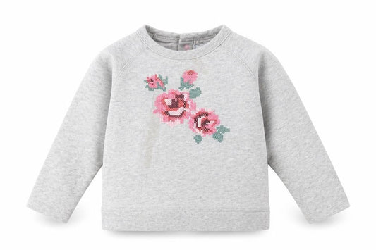 Baby Boden Girls Grey Cotton Pullover Sweatshirt Size 2-3 Years Snap - Flower Embroidery