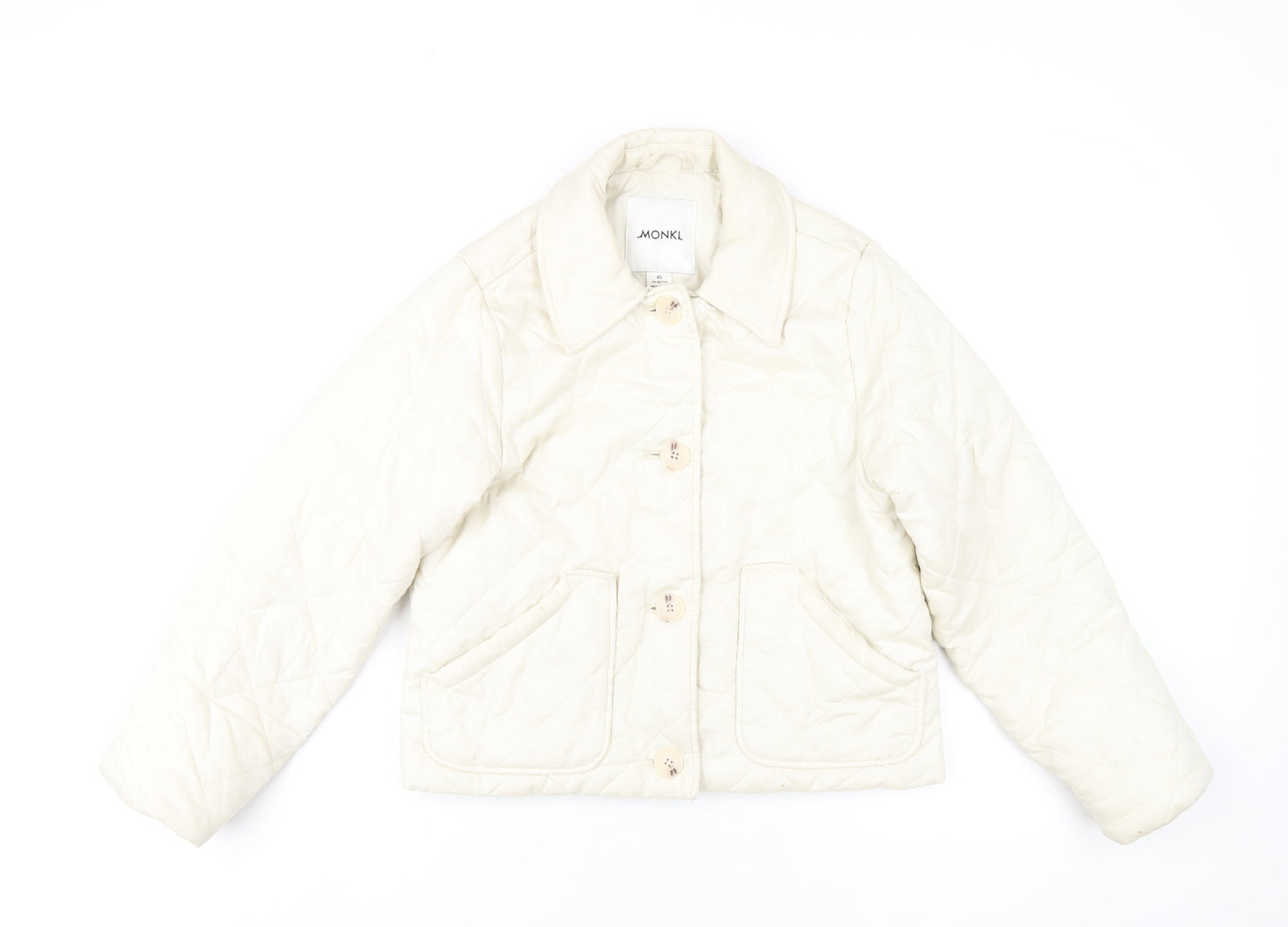 Monki Womens Ivory Quilted Coat Size XS Button