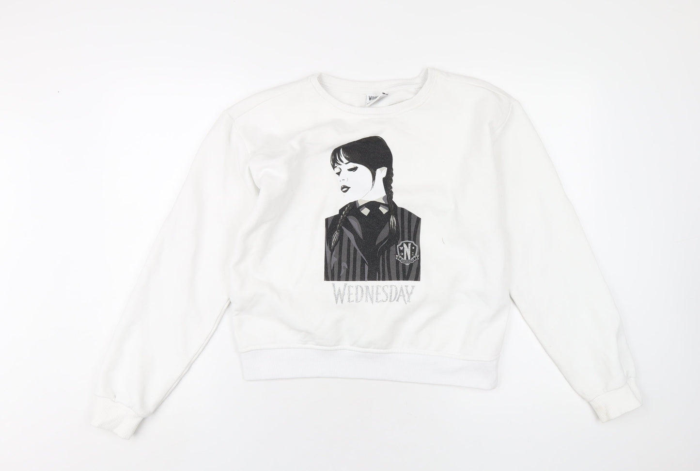 Netflix Girls White Polyester Pullover Sweatshirt Size 14-15 Years Pullover - Wednesday