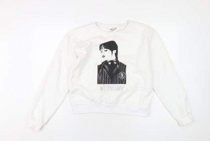 Preloved Netflix Girls White Polyester Pullover Sweatshirt Size 14-15 Years Pullover - Wednesday - Front