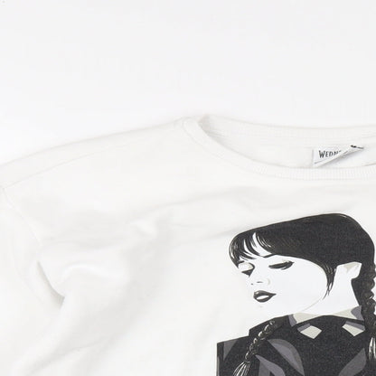 Preloved Netflix Girls White Polyester Pullover Sweatshirt Size 14-15 Years Pullover - Wednesday - Detail