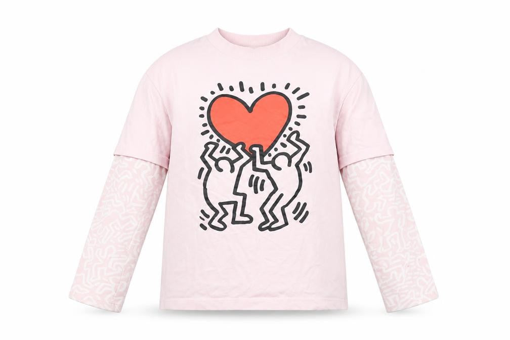 Keith Haring Girls Pink Cotton Basic T-Shirt Size 10-11 Years Round Neck Pullover