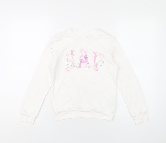 Gap Girls White Cotton Pullover Sweatshirt Size 10 Years Pullover
