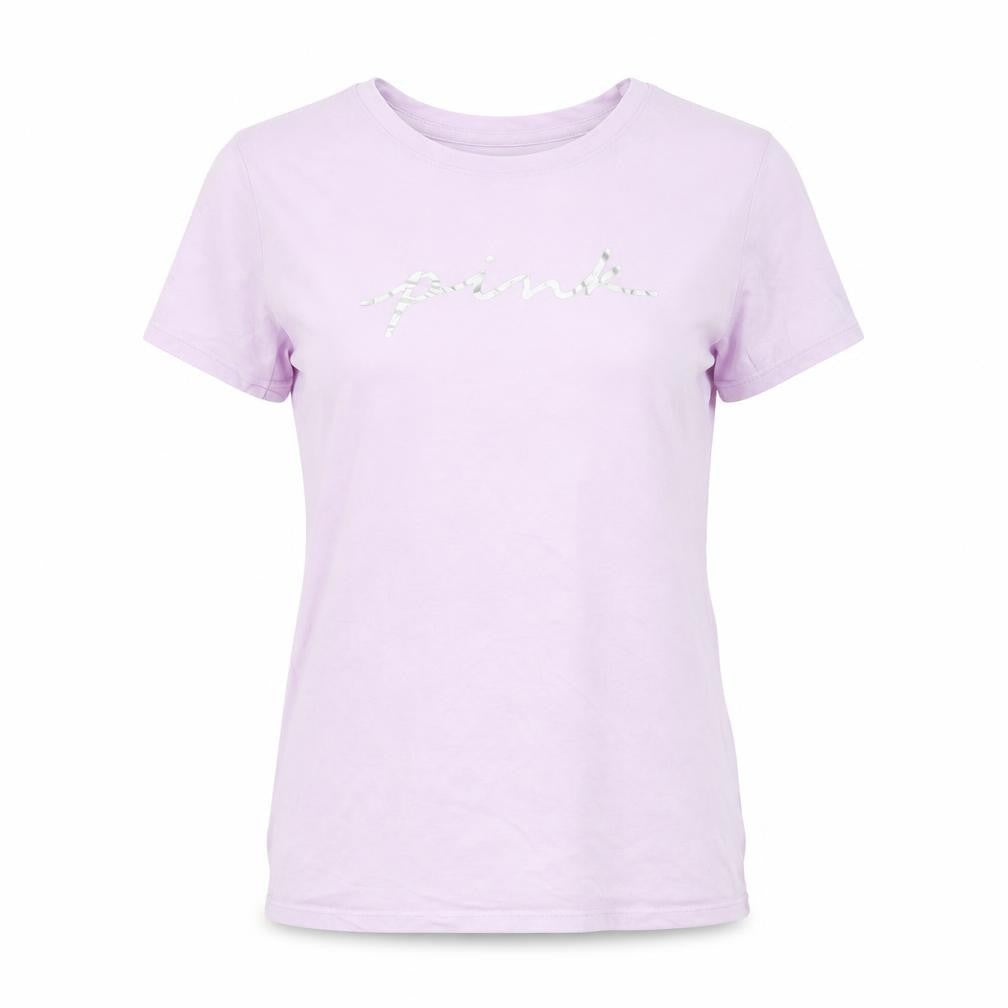 PINK Womens Purple Cotton Basic T-Shirt Size S Round Neck