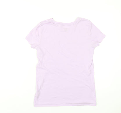 PINK Womens Purple Cotton Basic T-Shirt Size S Round Neck