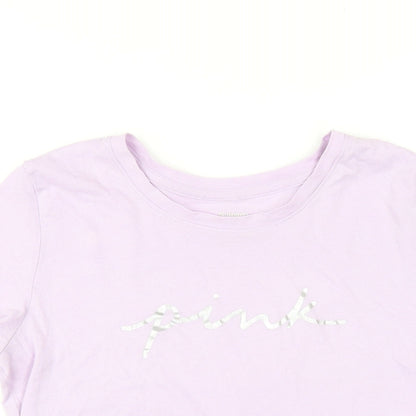 PINK Womens Purple Cotton Basic T-Shirt Size S Round Neck