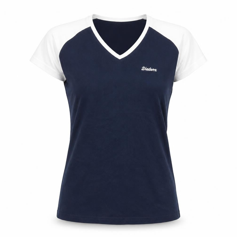 Diadora Womens Blue Cotton Basic T-Shirt Size 16 V-Neck