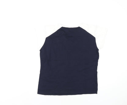 Diadora Womens Blue Cotton Basic T-Shirt Size 16 V-Neck