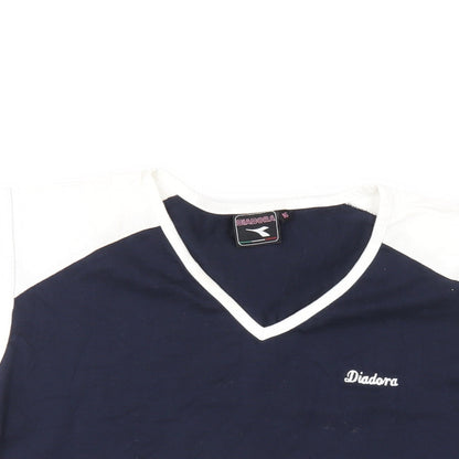 Diadora Womens Blue Cotton Basic T-Shirt Size 16 V-Neck
