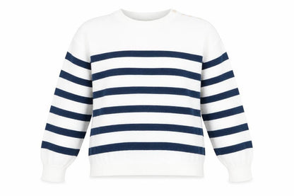 Cream Womens White Round Neck Striped Polyester Pullover Jumper Size M