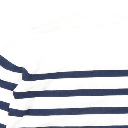 Cream Womens White Round Neck Striped Polyester Pullover Jumper Size M