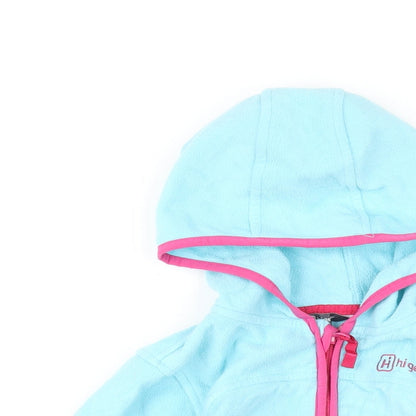 Close-up detail of Hi Gear girls’ blue jacket, size 3-4, years zip